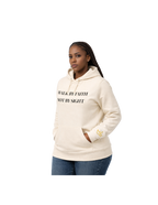 Cream unisex hoodie by CIM Designs featuring "Walk By Faith" text, casual fit, and comfortable fabric for everyday wear.