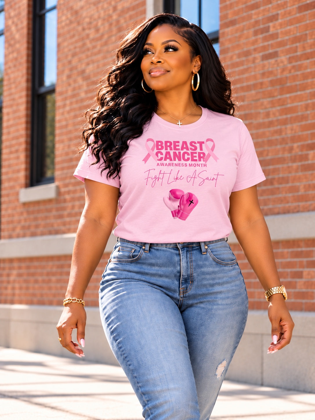 Fight Like A Saint Breast Cancer Awareness Tee